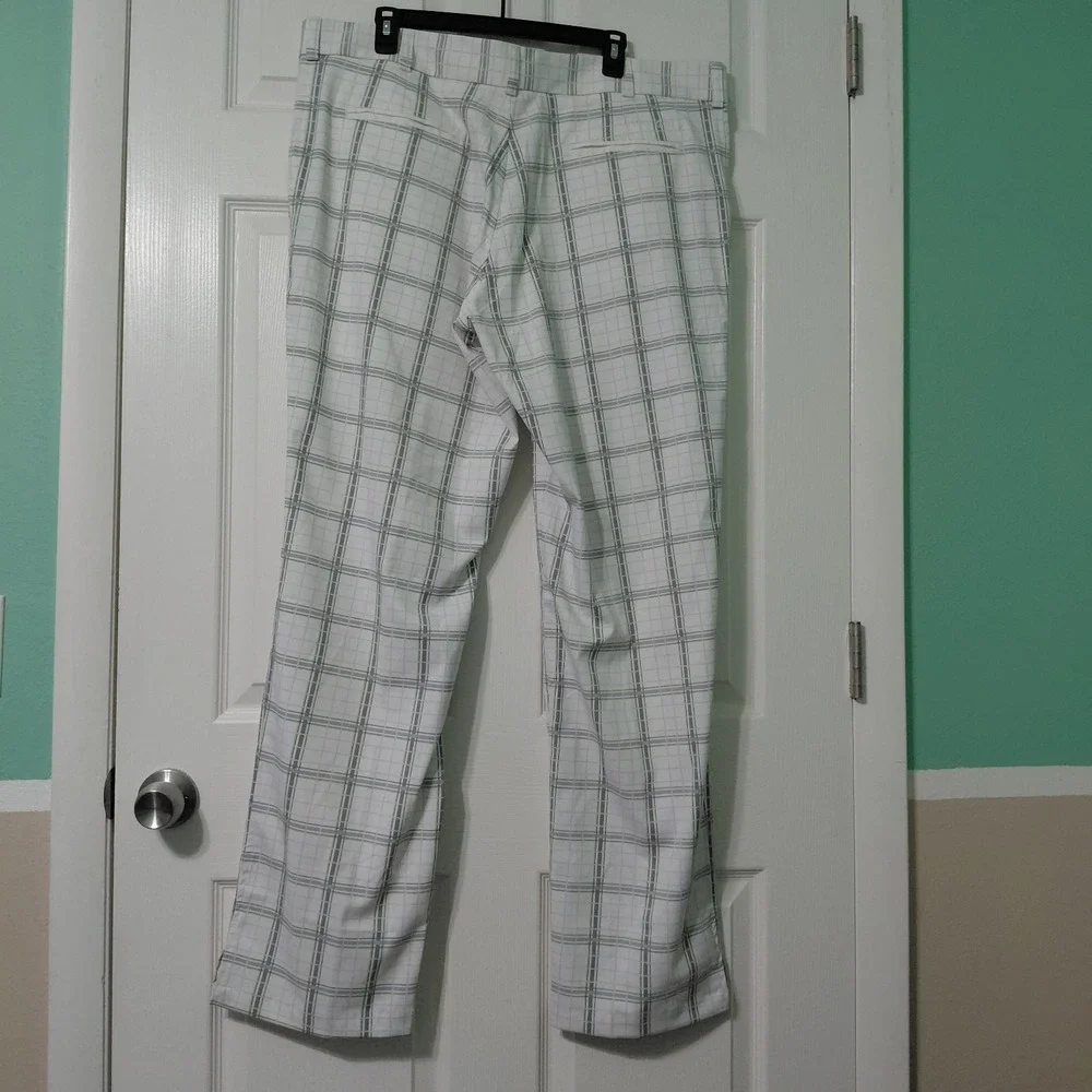 Golf Pants Mens 40 White Gray Golf Chino Standard Plaid Mens Bowling